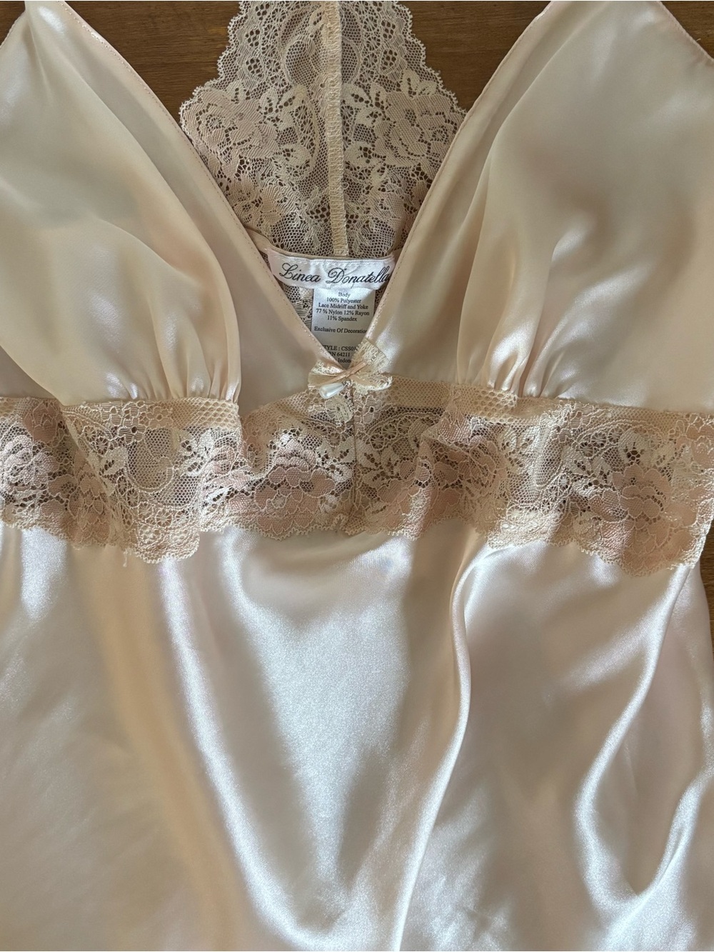 Linea Donatella Pale Pink/Cream Satin Chemise with Lace Trim